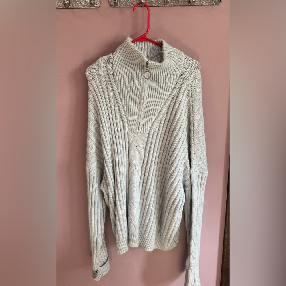 Venus Quarter Zip Sweater in 2X (Heathered Blue)